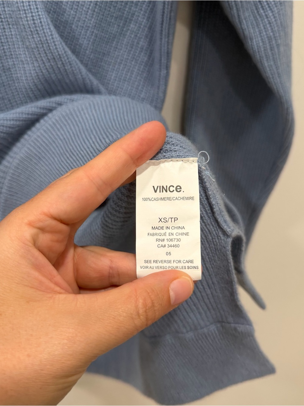 Vince Cashmere Sweater V-Neck Lightweight Knit Light Blue X-Small - Picture 5 of 7